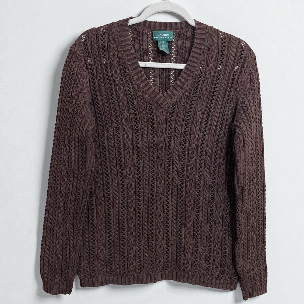 Ralph Lauren Vintage‎ Chocolate Brown Cotton Cable Knit Sweater Size Small